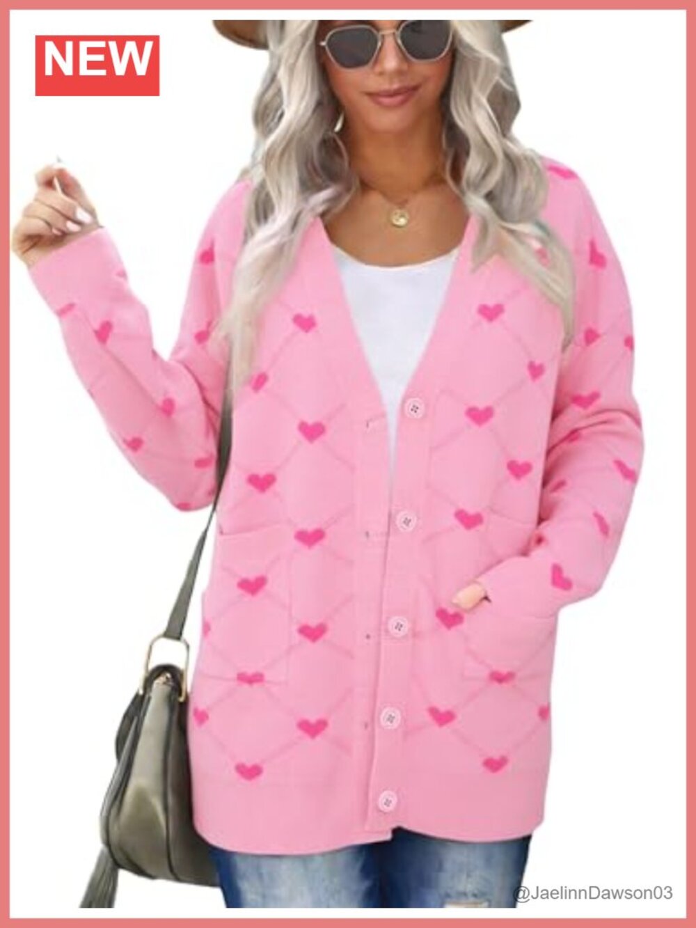 LUKYCILD Valentine Cardigan Sweater Button Down Heart Print Open Front Knit